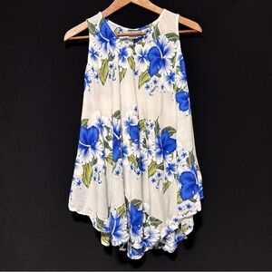 VINTAGE / RESORTWEAR | SUN CARL | Blue Hibiscus Flowy Tank Top
